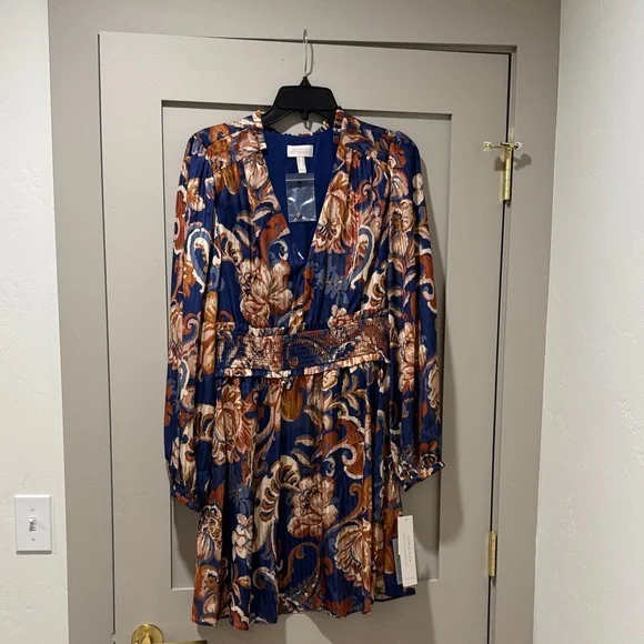 adrianna papell blue floral dress Adrianna Papell Tonal Lace Dress – Bluefly main image 0